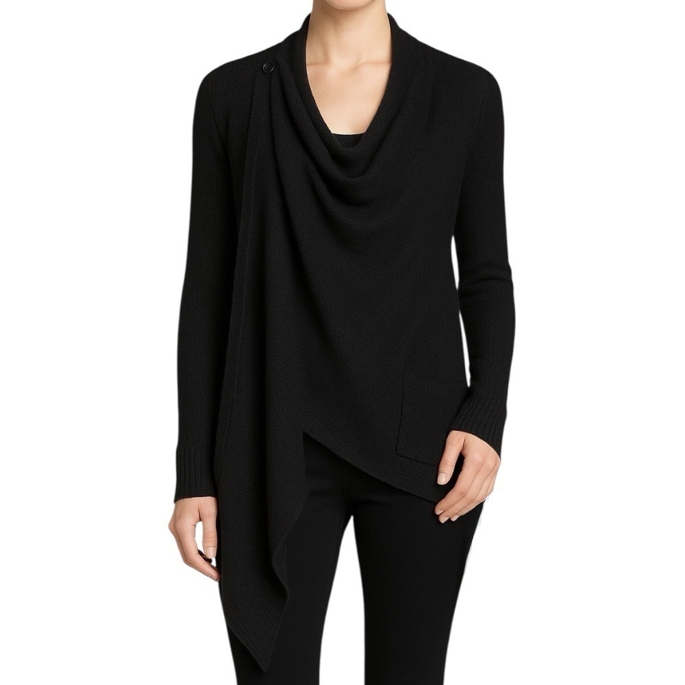 Halston Heritage NWT Draped Wool Blend Cardigan Sweater Black M/L Lagenlook